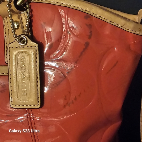 Coach Peyton Embossed Tote Orange/Coral - Picture 6 of 16